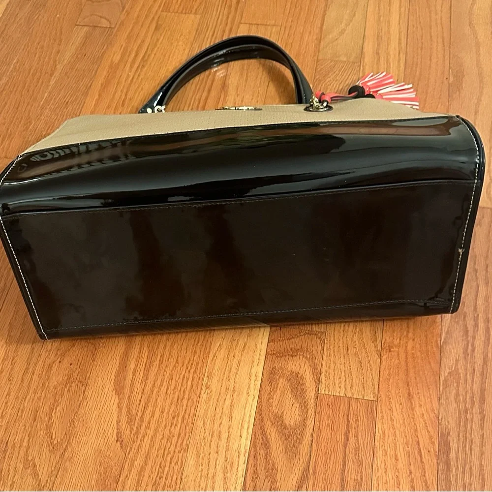 Anne Klein Beige & Black Perforated Tote Bag with Tassel Accents - Picture 6 of 7